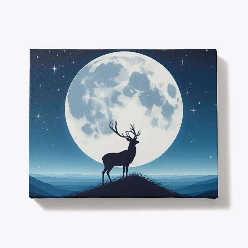 A deer who is on the rock at night